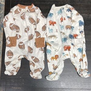 Wonder Nation Brown Football and Cream Animal Print Footies